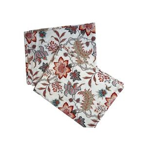 Waverly Floral Pair Drapes Fabric Botanical Print Cotton Blend Cream Red Green